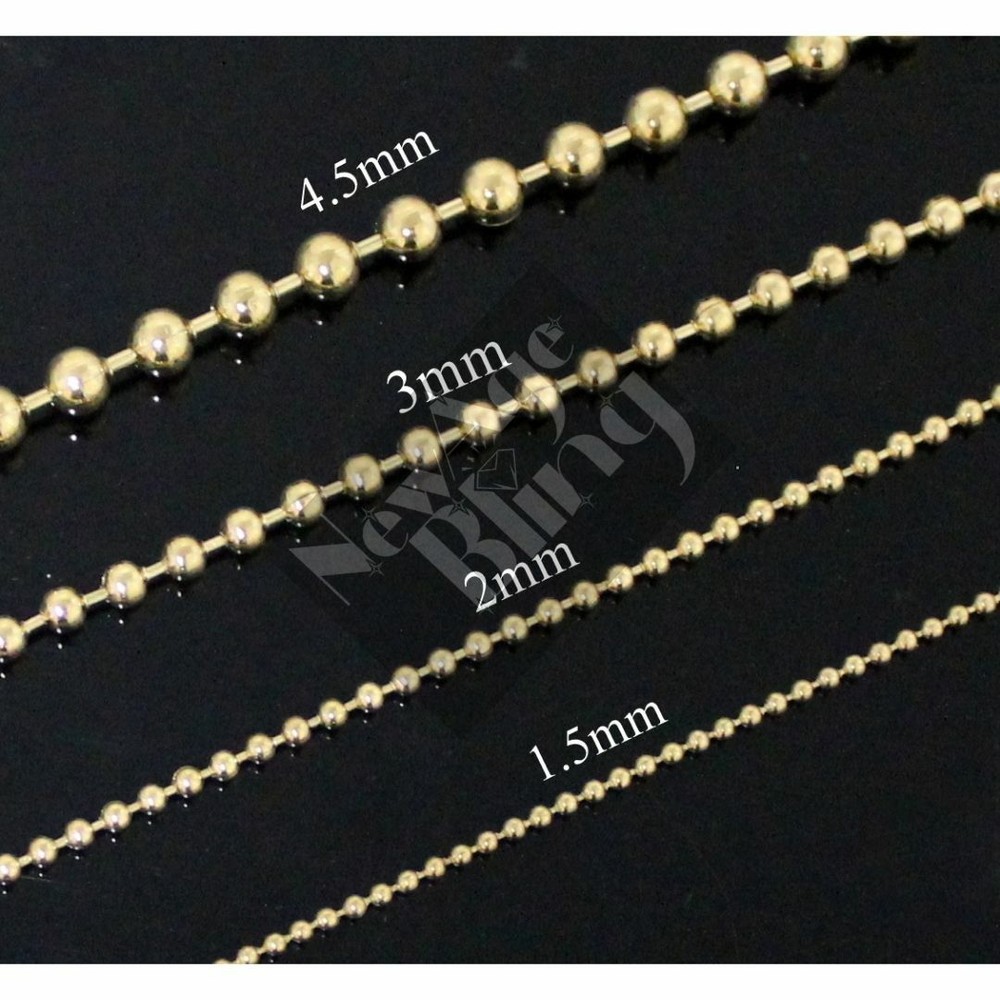 Stainless Steel Ball Chain Dog Tag Bead Gold Plated Necklace 1.5/2/3/4.5mm