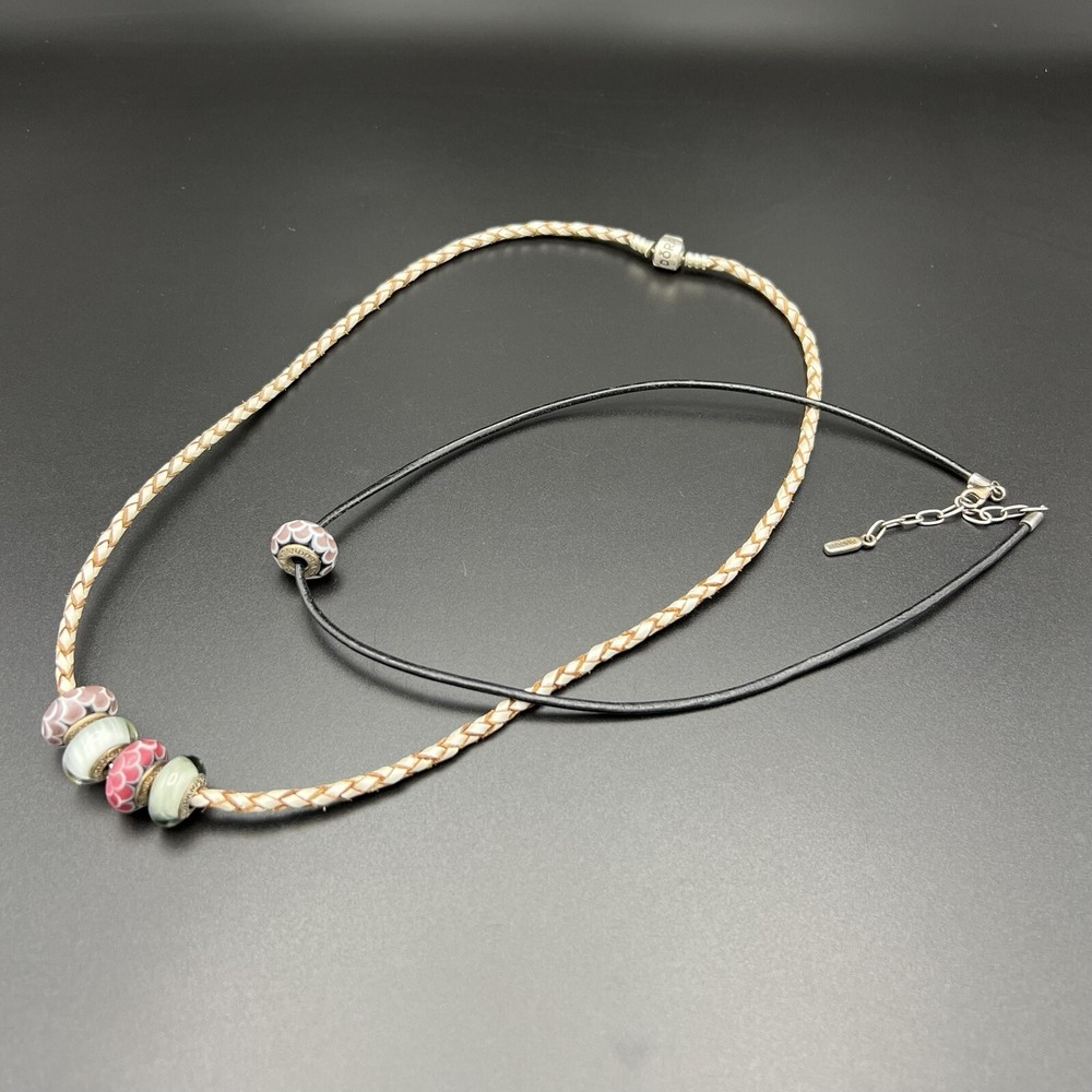 Vintage Pandora Sterling Silver Murano Leather Set Collection