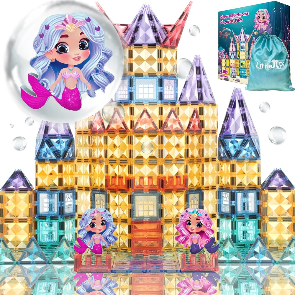 Little Pi Mermaid Princess 106 Pcs Magnetic Building Blocks Castle - Magnet T...