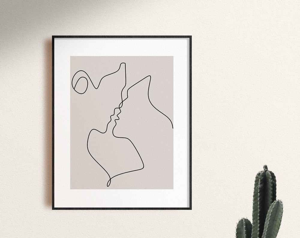 Soulmate Poster Couple Kissing Line Drawing Romantic Line Art Valentines Day