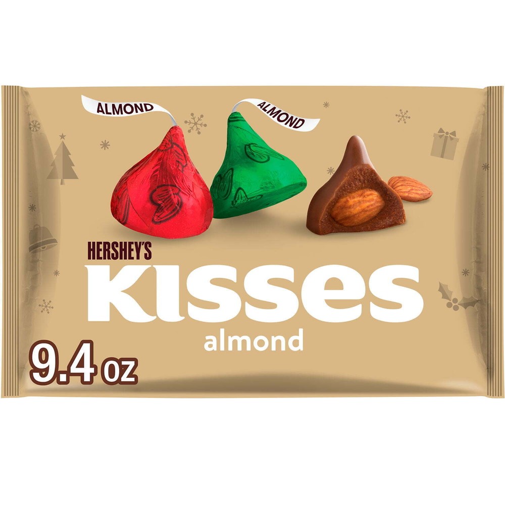 Hershey's Kisses Milk Chocolate with Almonds Christmas Candy, Bag 9.4 oz