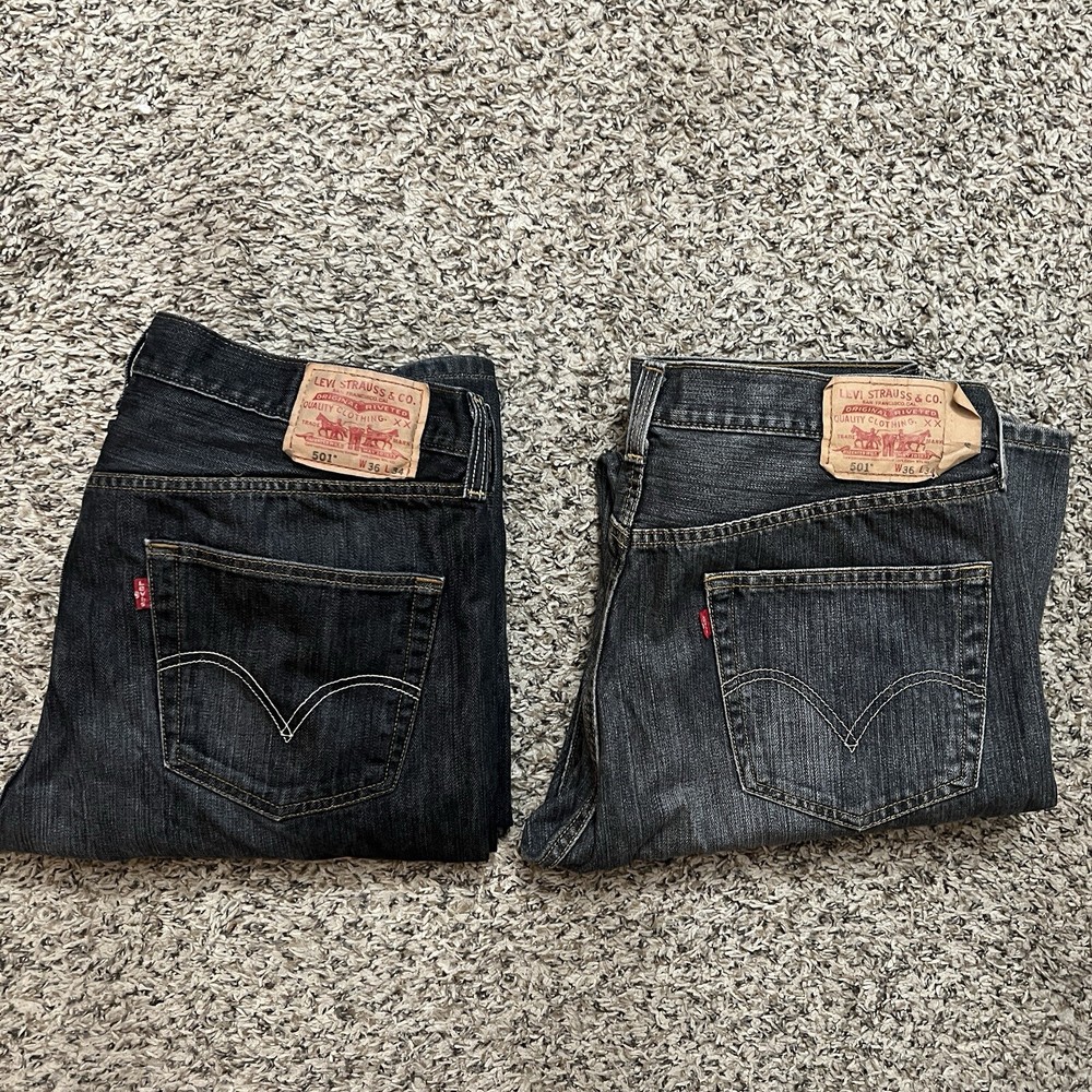 Men’s Levi’s 501 Straight Fit Jeans Button Fly 2 Pair 36Wx34L