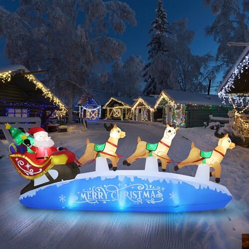 ZPISF 10 FT Santa Sleigh with Reindeer Christmas Inflatables Outdoor Blue
