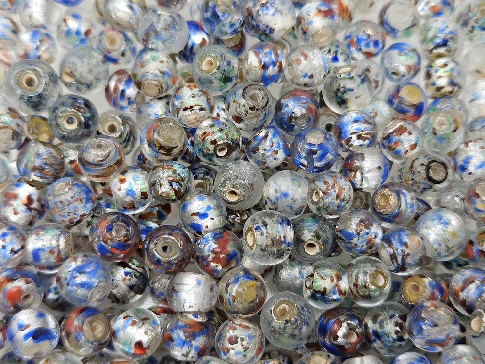 100 pcs Vintage Multicolor 6mm Silver Foil Lined Glass Beads for Jewelry Making