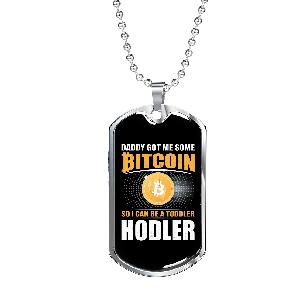 Bitcoin Crypto Necklace for Men in Stainless Steel or 18K Gold Dog Tag