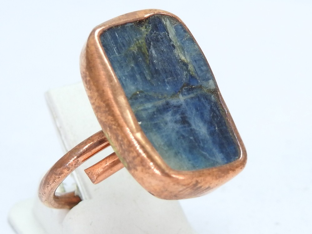 Kyanite Wire Wrapped Adjustable Copper Ring Raw Stone Valentine Gift  