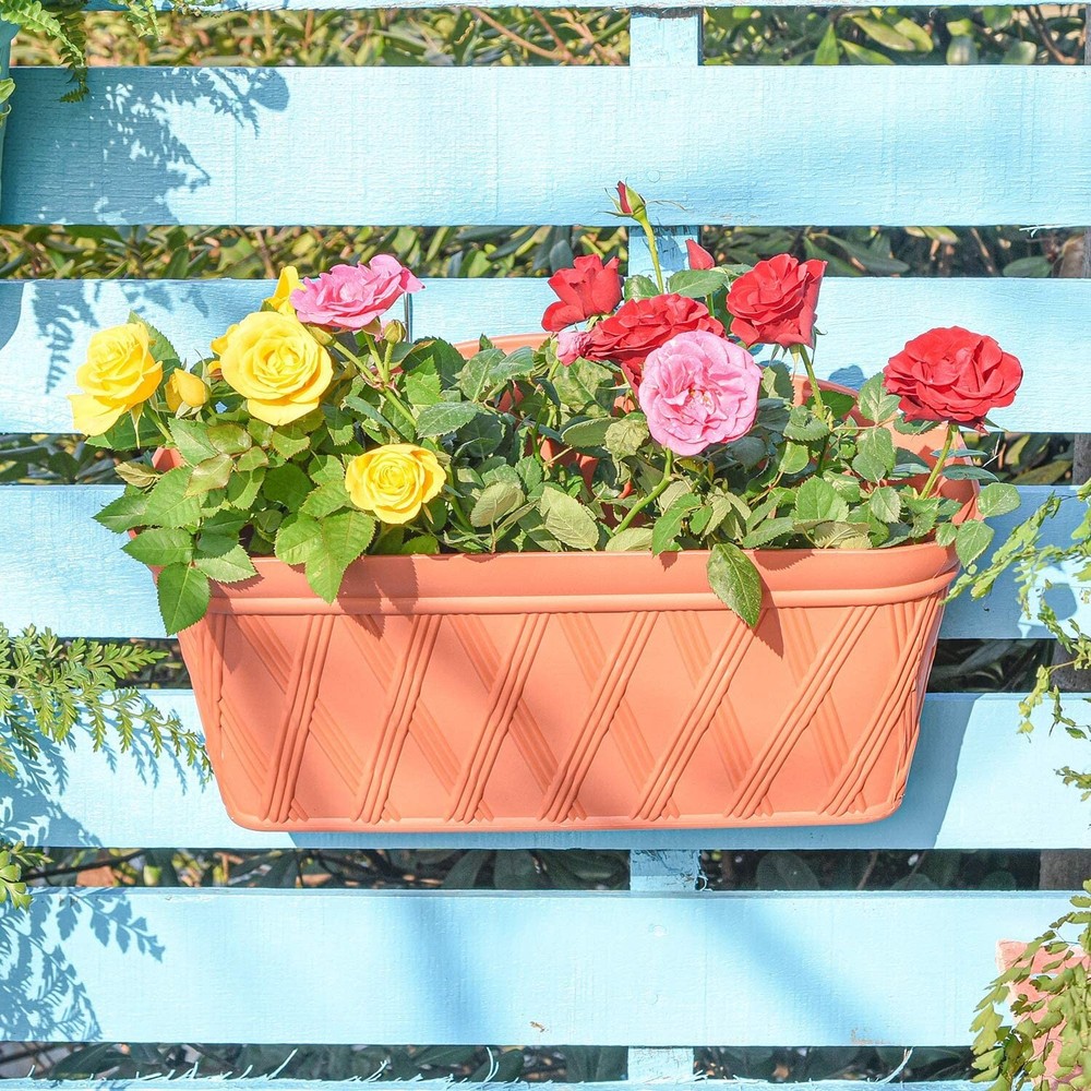Sungmor 3 Pack Wall Hanging Planters, 16.5 Inch Railing Fence Hanging Flower ...