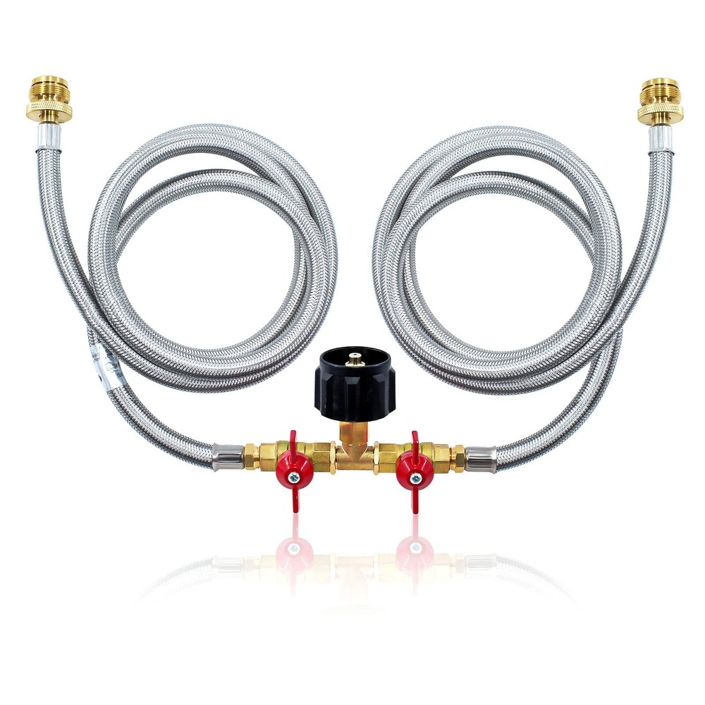 Upgrade 5 Feet 2 Way Y Splitter CGA Propane Tank Converter Adapter Braided St...