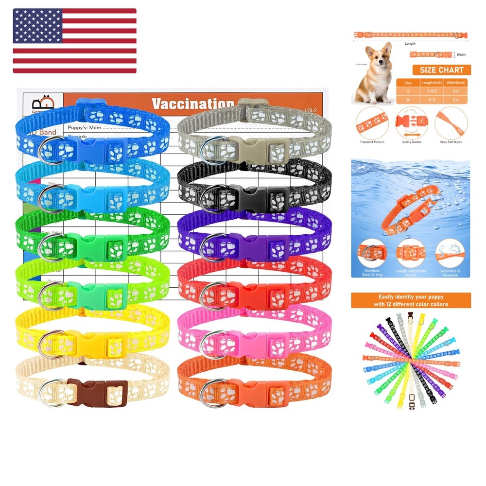Puppy Collars – Super Soft Nylon Whelping Puppy ID - Adjustable Breakaway Lit...