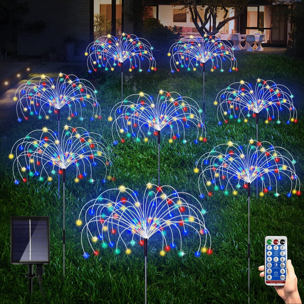 Solar Garden Firework Lights Outdoor 8 Pack with 120 LED Waterproof Copper Design and 8 Modes