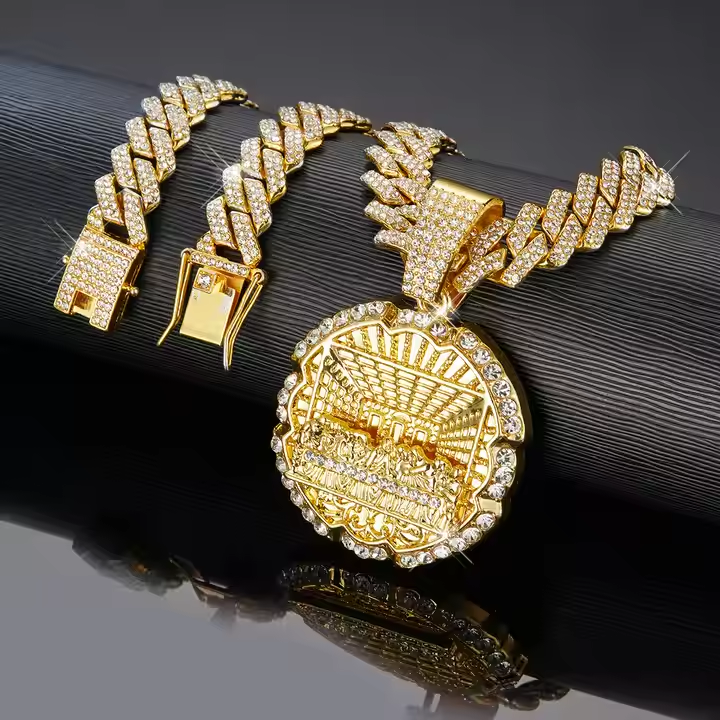 Hip Hop Men's Round Last Supper Pendant and 20 Inch Cuban Chain Necklace