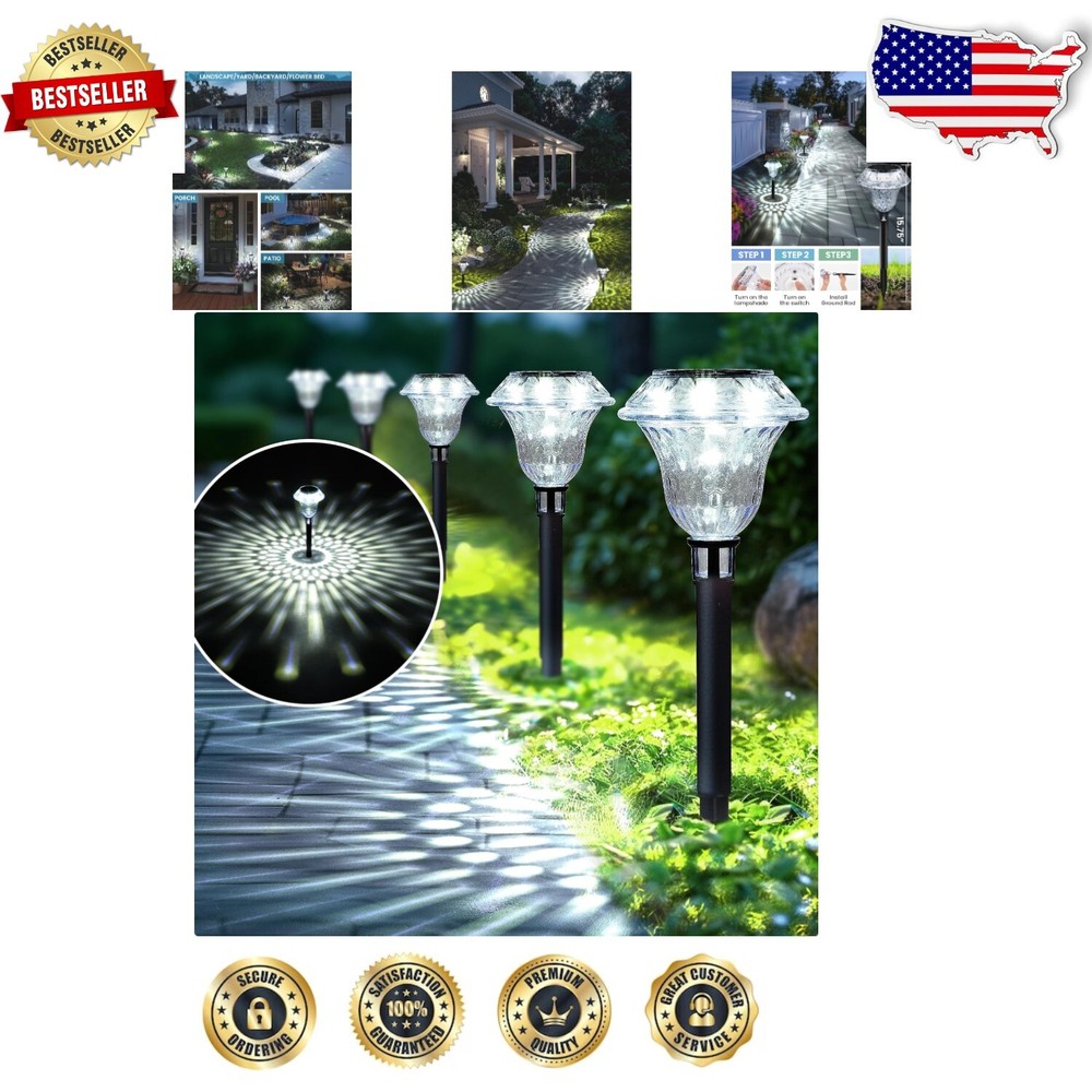 Automated Solar Garden Lights - 8 Pack Pathway Illumination & Décor, Cold White-image