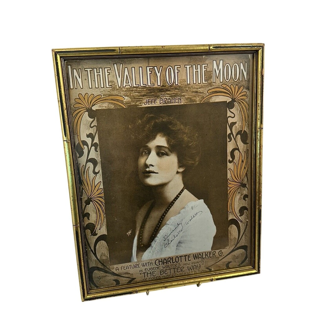 Vintage Framed Sheet Music Wall Art In the Valley of the Moon Signed Gold Bamboo