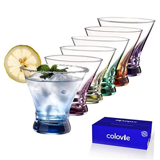 6-Piece Stemless Martini Glass Set for Cocktails & Margaritas - 8oz