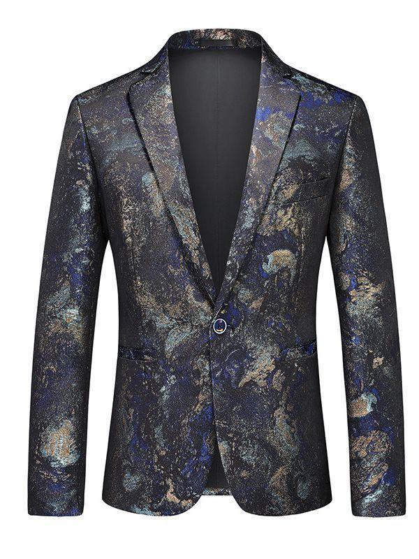 Mens One Button Floral Suit Formal Business Blazer Coat Wedding Banquet Tuxedo