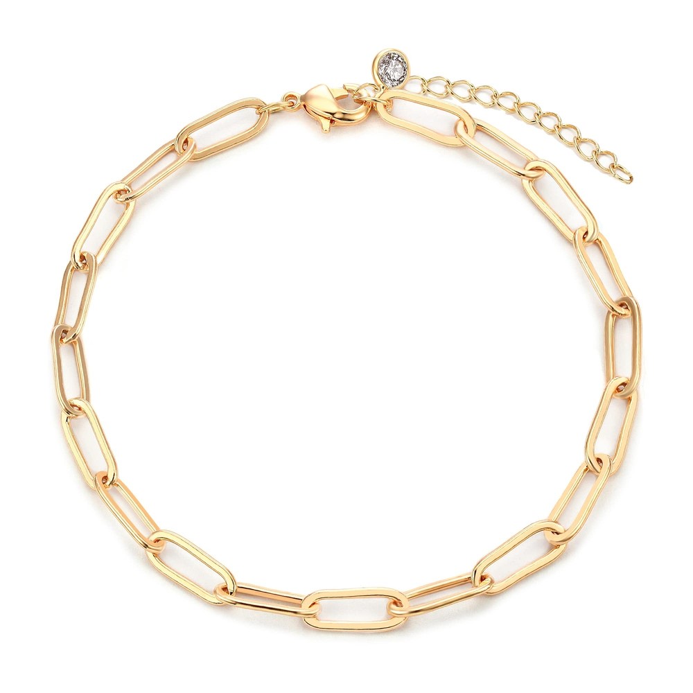 Bracelet for Women Gold Paperclip Chain Oval Link 14K Gold Plated Dainty Simp...