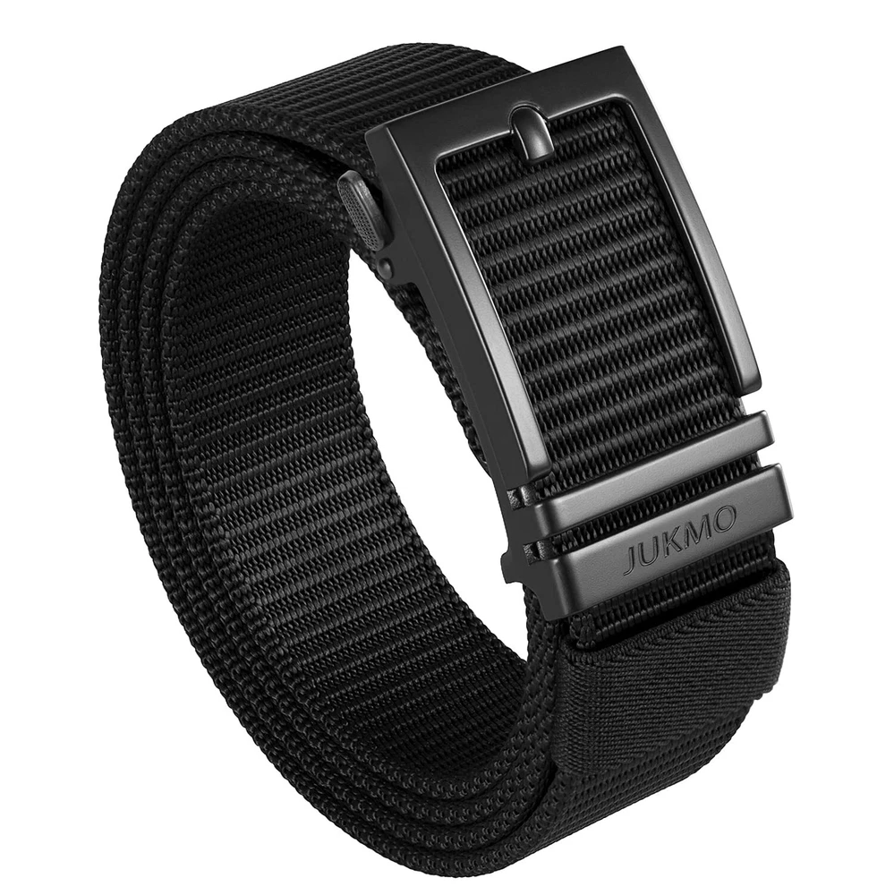 Jukmo Men’s Nylon Webbing Ratchet Belt With Automatic Slide Buckle Black Medium