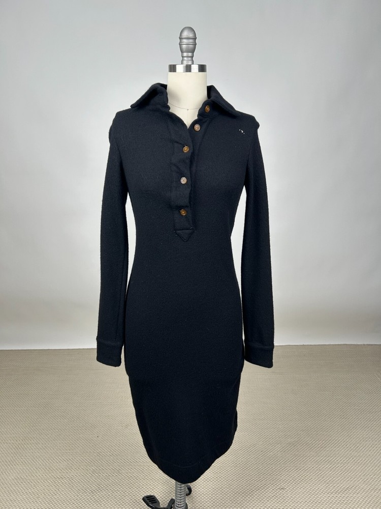 Vintage 1990s Vivienne Westwood Red Label Black Wool Collared Long Sleeve Dress