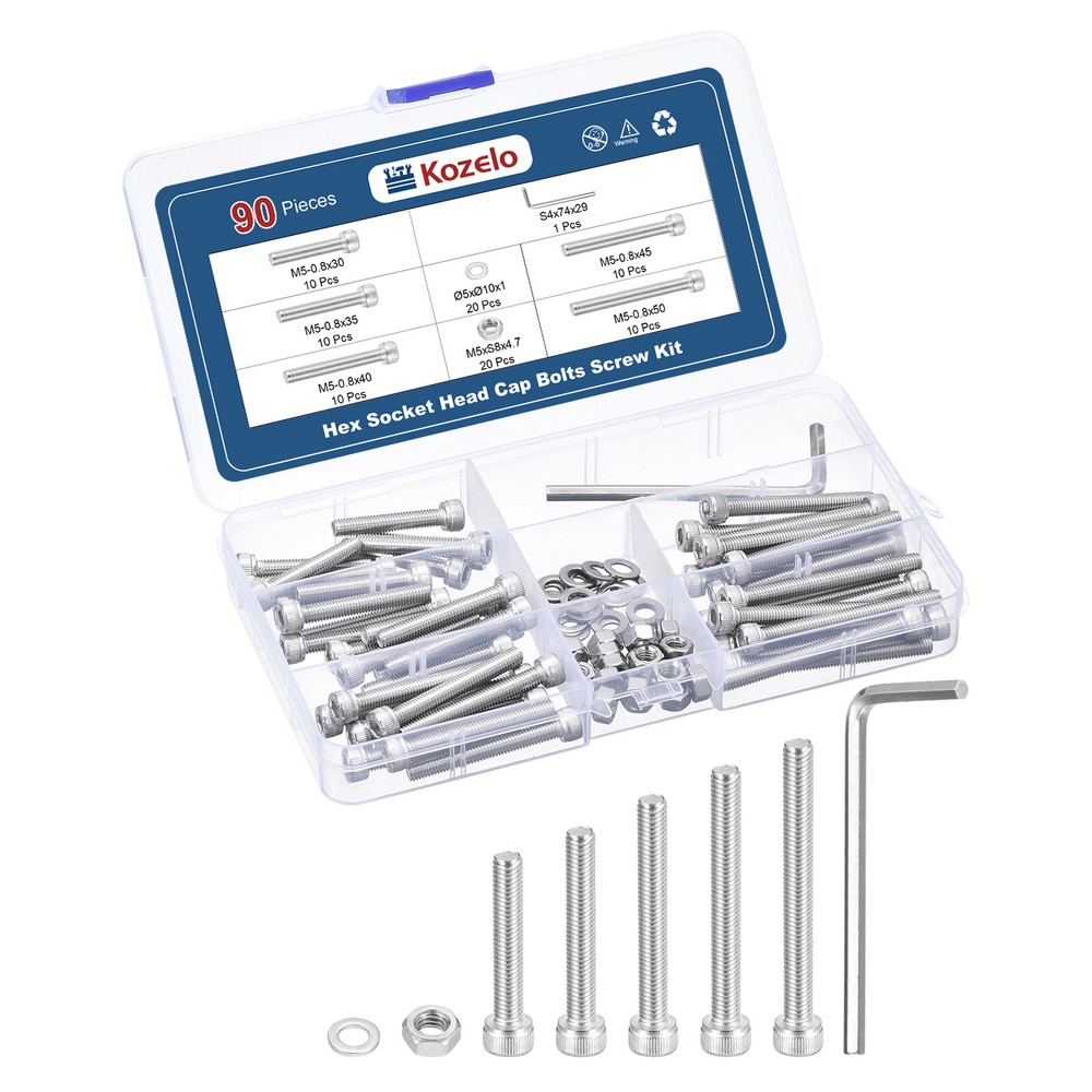 90pcs M5 Socket Head Cap Screws Bolts Nuts Kit, 304 Stainless Steel