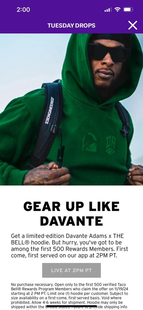 New Taco Bell Davante Adams Hoodie XL Sealed Limited Edition Green NFL Jets