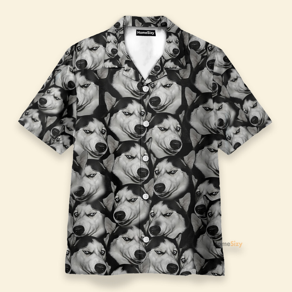 Funny Husky Face   Hawaiian Shirt Beach Shorts