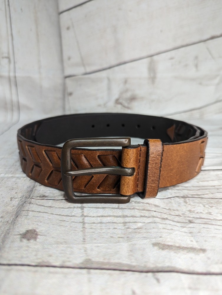 Men's Brown Faux Leather Woven Arrow Belt Adjustable 44.5