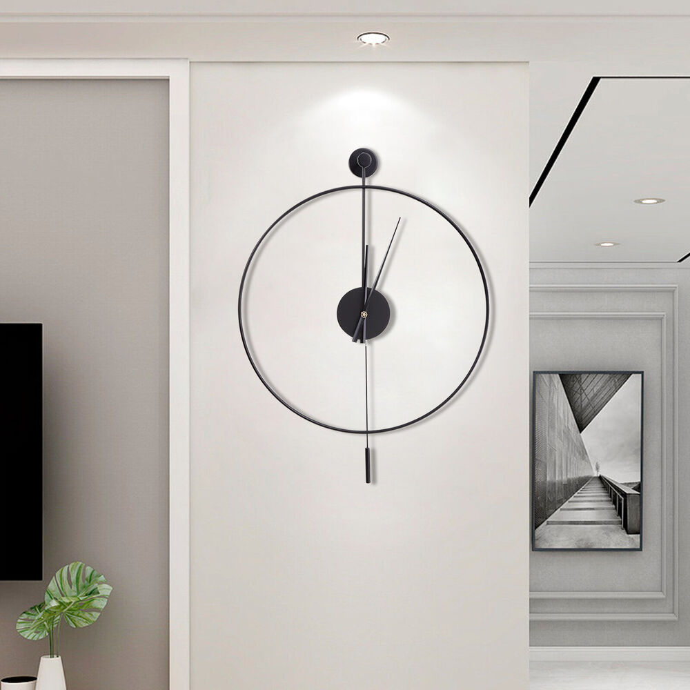 Large Modern Metal Silent Wall Clock with Pendulum - No Numbers