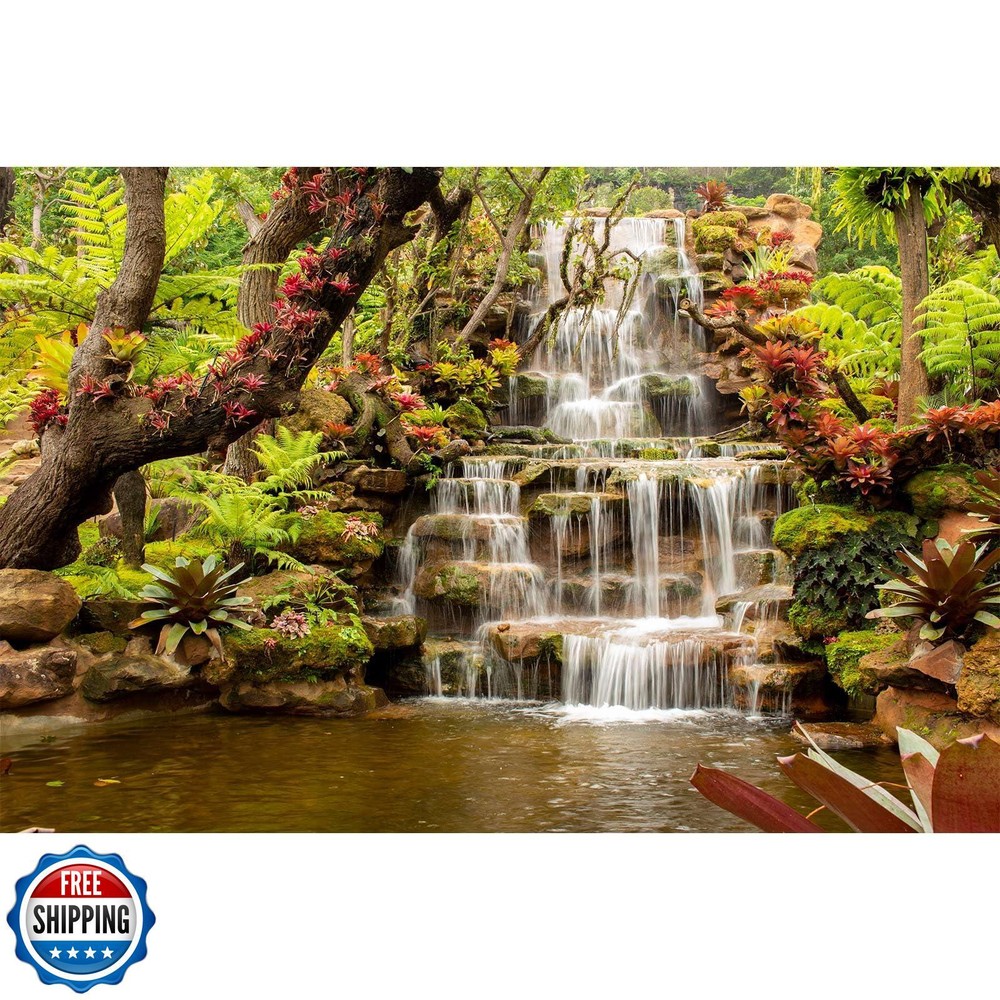 ZatiasMiller Waterfall Aquarium Background with Tropical Plants and Fish Tank Decor