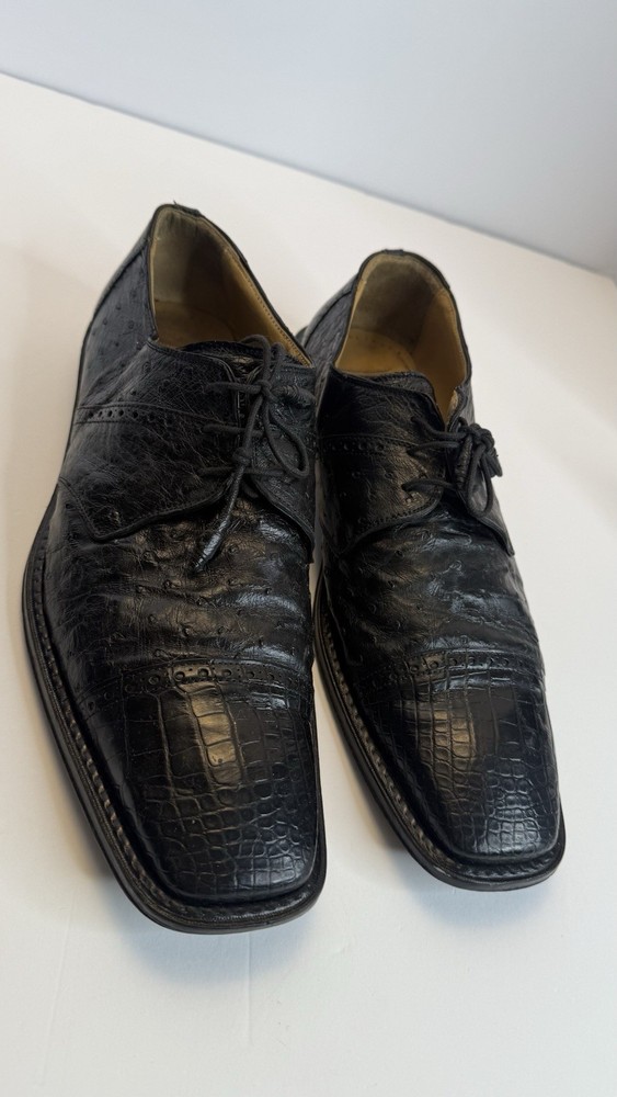 David Eden Spain Exotic Leather Black Dress Shoes Size 10.5