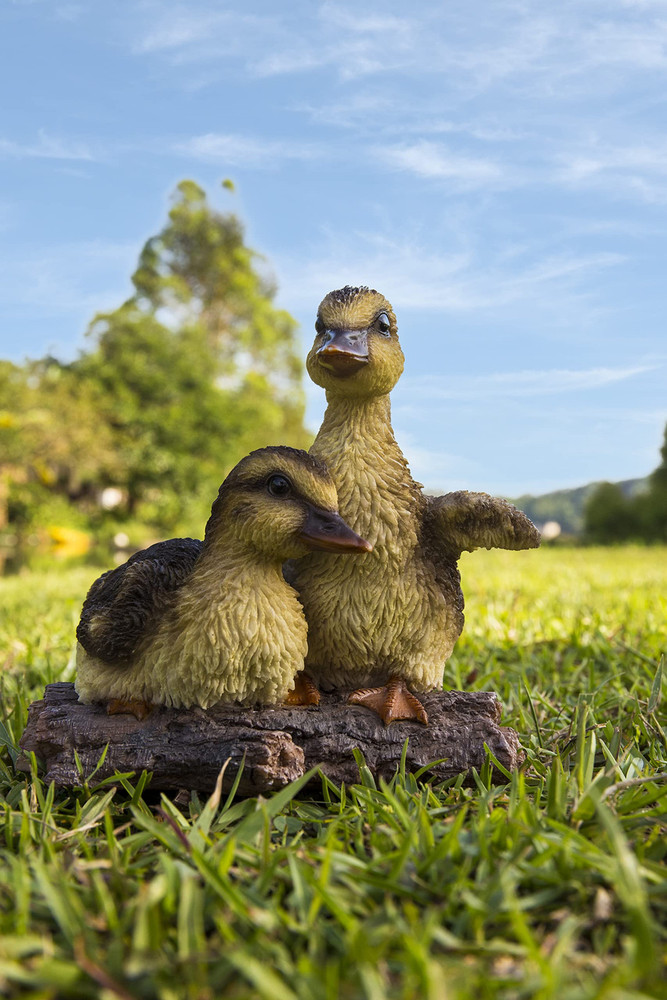 . Playful Ducklings Garden Statue - Yellow/Black