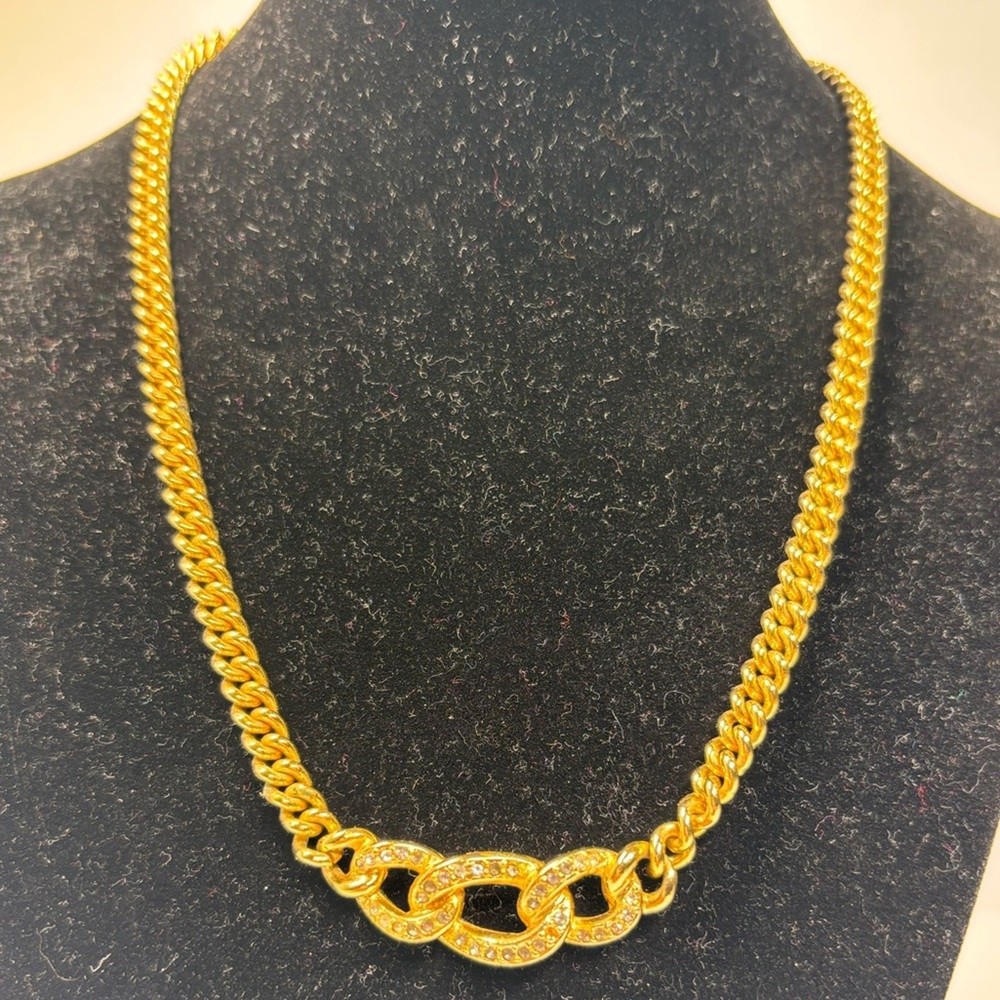 Vintage Christian Dior Gold Plated Rhinestone Choker Necklace