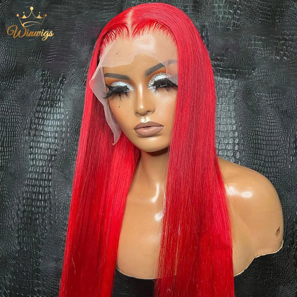 Red HD 13x4 Straight Lace Front Wig Brazilian 99J Human Hair