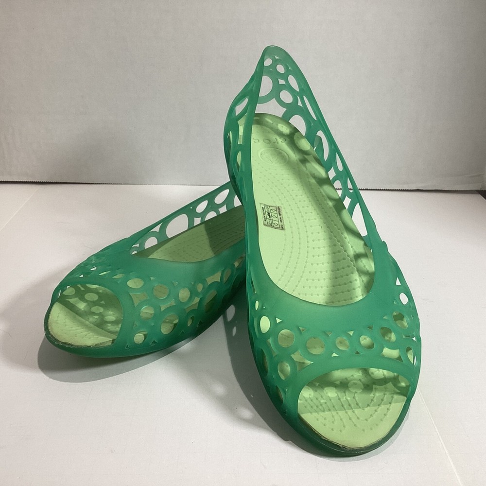 Size 10 Women’s Crocs Adrina Jelly Sandals Ballet Flats Open Toe Two Tone Green