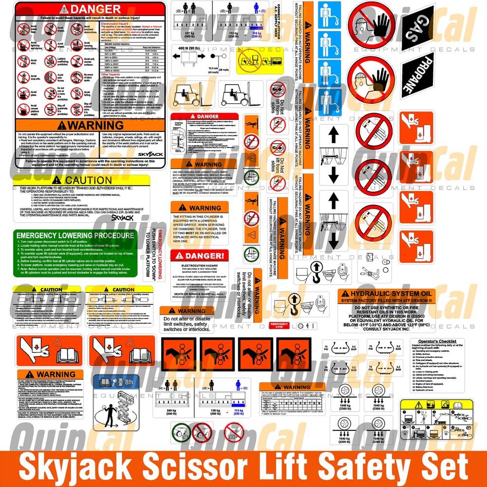 Skyjack Scissor Lift Safety Decal Set SJ3219 or SJ3220. Decals for Manlifts