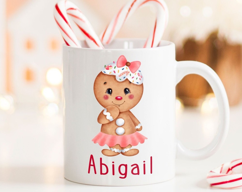 Custom Kids Hot Cocoa Mug with Gingerbread & Marshmallow Design – Personalized Stocking Stuffer  
