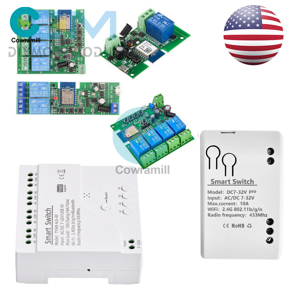 Remote Control Wireless WiFi Switch Relay Module 1/2/4CH DC7-32V/AC85-250V US