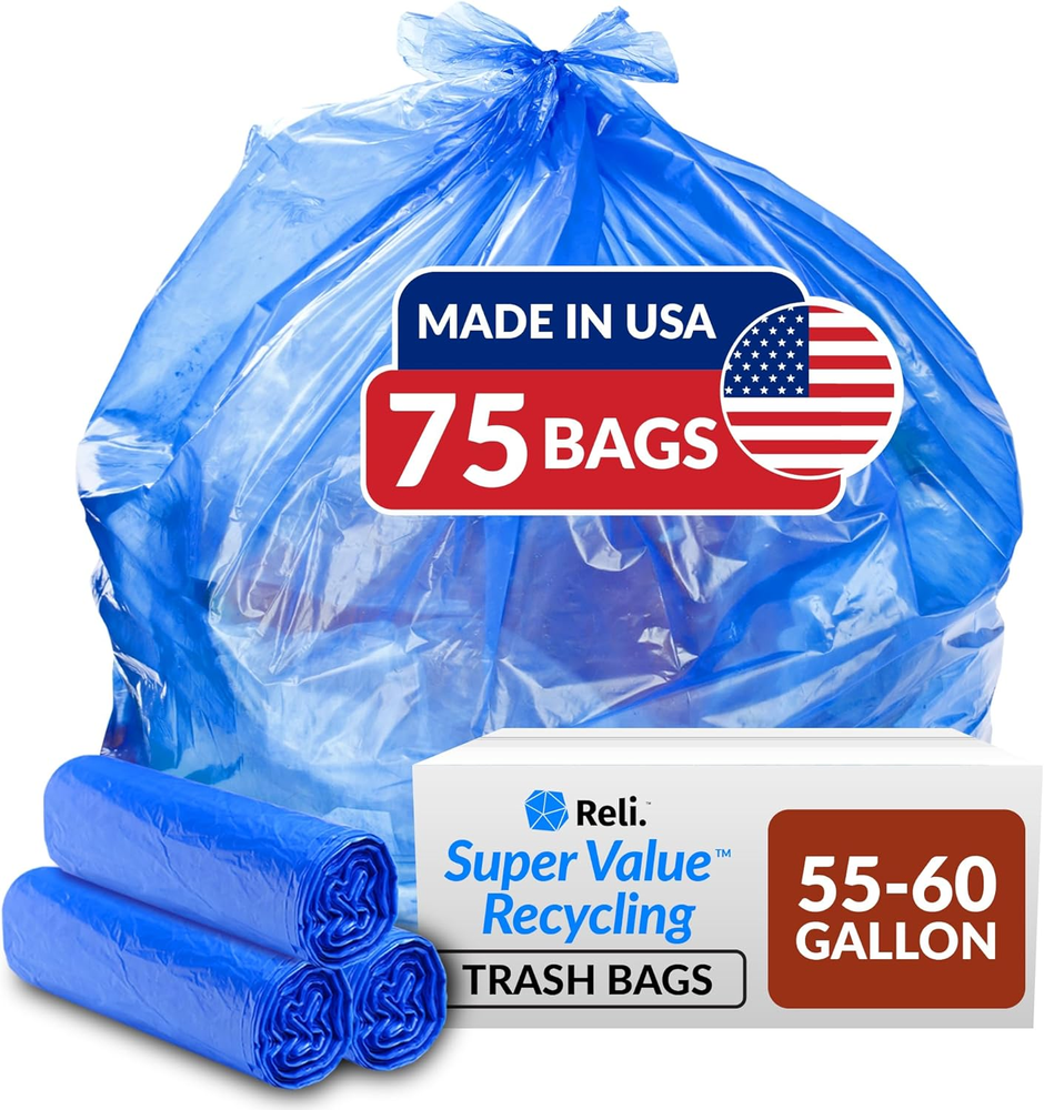 Supervalue 55-60 Gallon Recycling Bags | 75 Count | Blue Trash Bags | Made in th