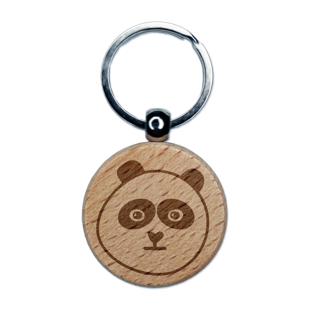 Unamused Meh Panda Face Engraved Wooden Keychain Charm Tag