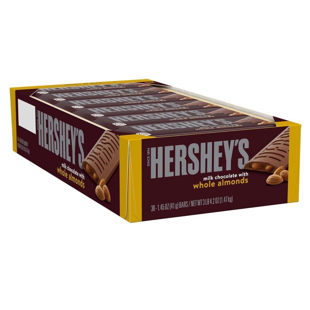 HERSHEY'S Milk Chocolate with Whole Almonds Candy Bars, 1.45 Oz 36 Count