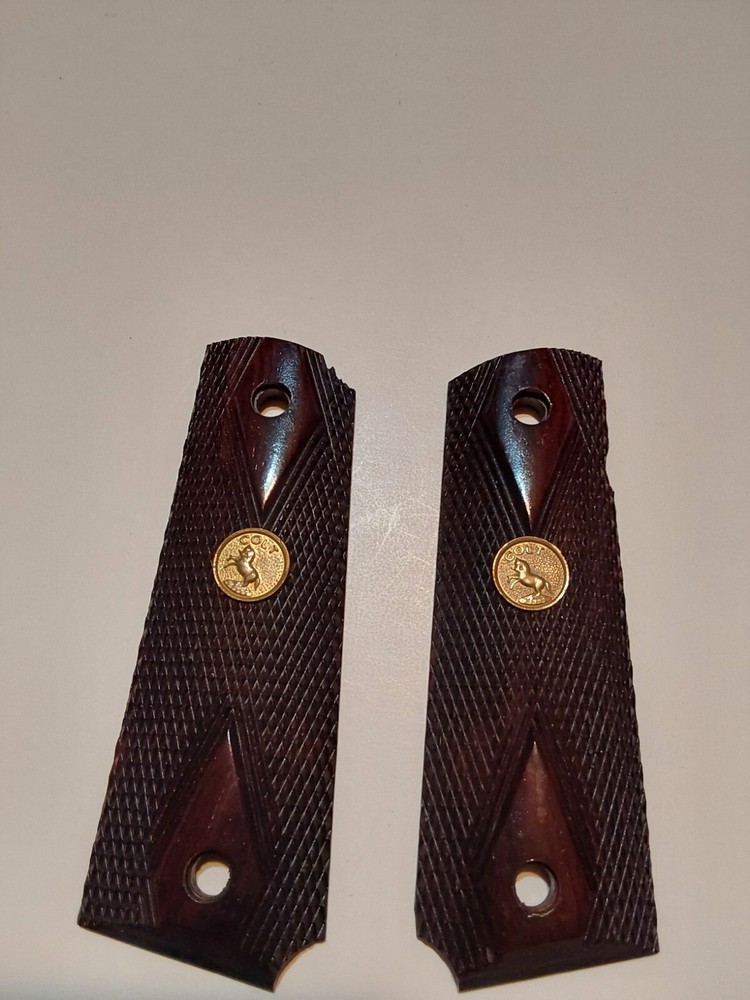 COLT GRIPS 1911 SERIES 70 80 COMBAT  GOLD CUP DOUBLE DIAMONDS 38 SUPER DARK WOOD