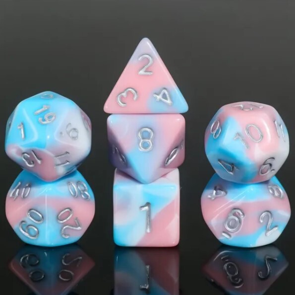 Galactic Dice Premium Dice Sets - Cotton Candy (Pink, Blue & Silver) Acrylic Set