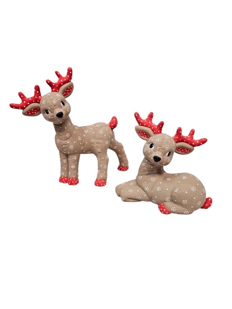 Vintage Kimple Mold Ceramic Hobbyist Reindeer Snowflake Hand Painted Set of 2