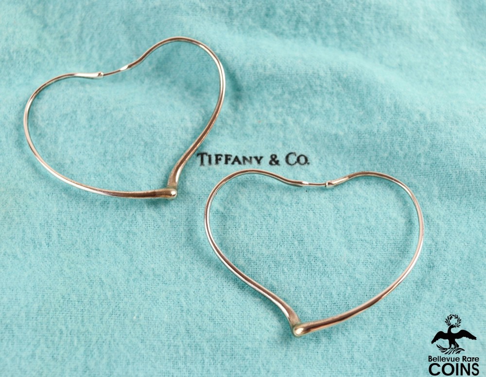 Tiffany & Co Elsa Peretti Sterling Silver Large Open Heart Dangle Earrings w/Box