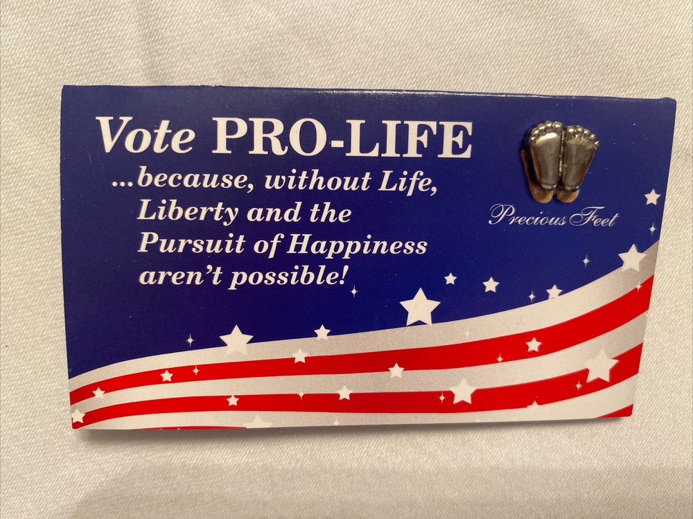 Heritage House “Vote Pro-Life” Precious Feet Lapel Hat Pin Silver Tone  New