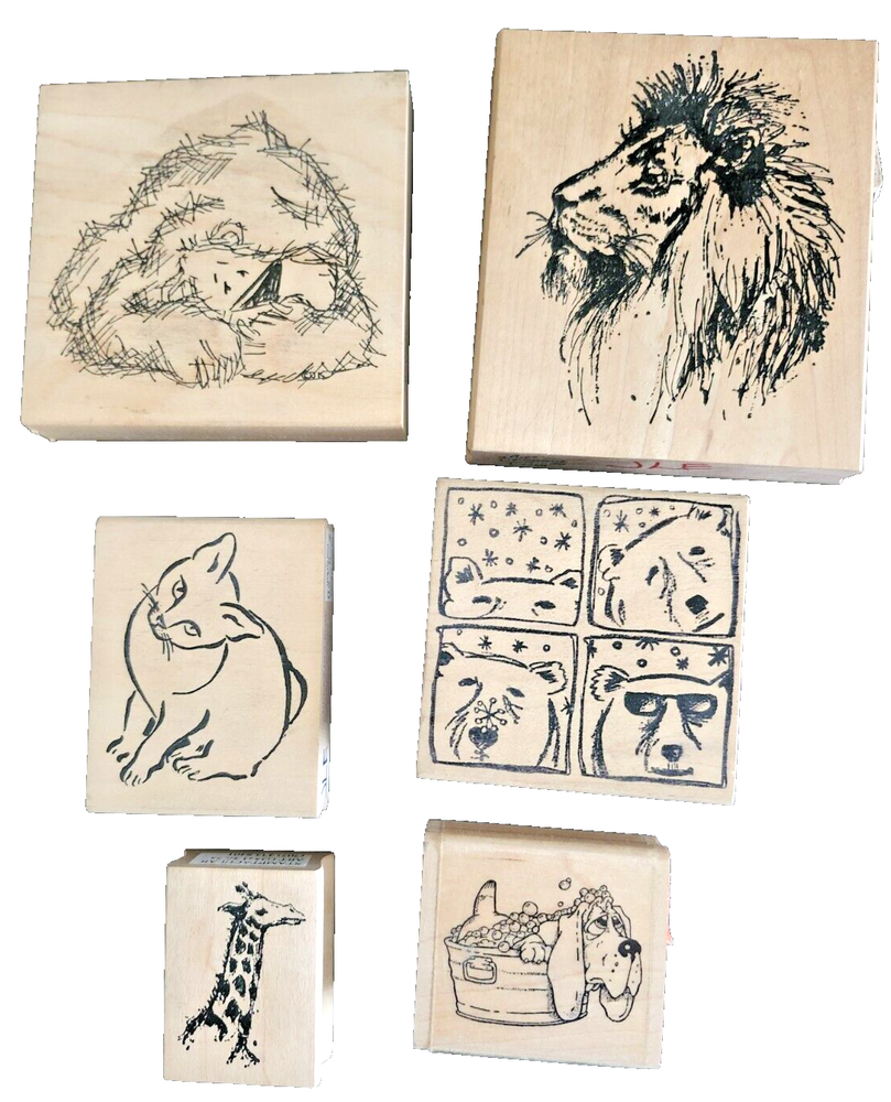 Crafting Wooden Rubber Stamps Lot Of 6 Animals Theme - Durable - Free Shipping