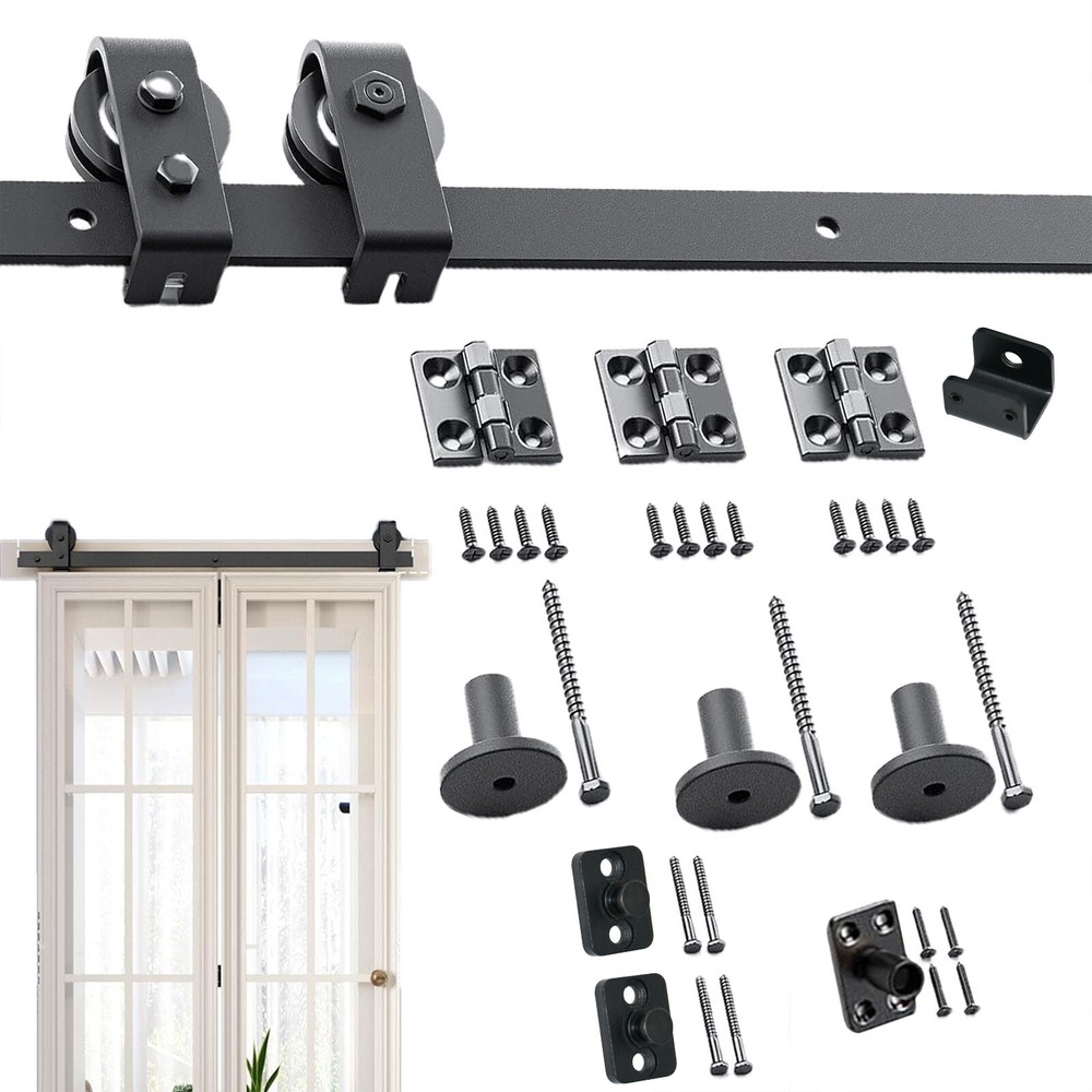 40in Bifold Sliding Barn Door Hardware Folding Roller Flat Track Kit For 2 Door