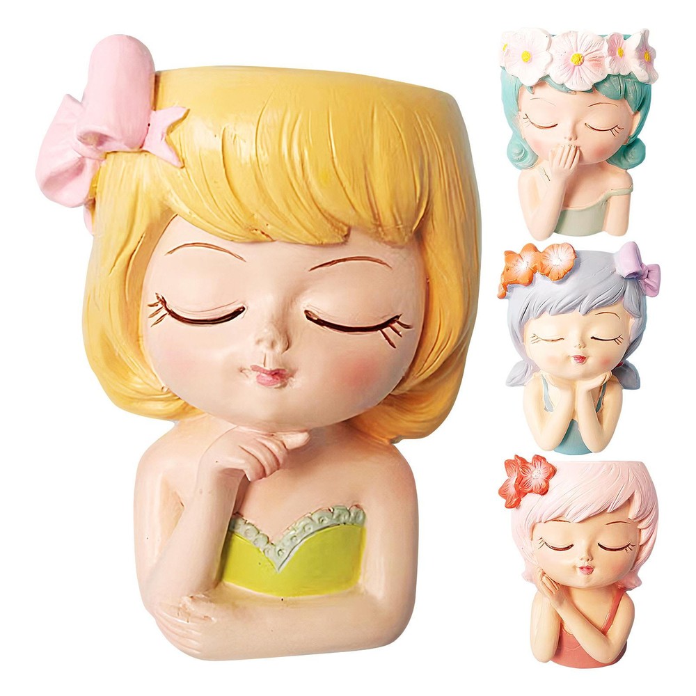 Small Girl Head Planter Girl Face Head Flower Planter Face Planter Succulent Pot