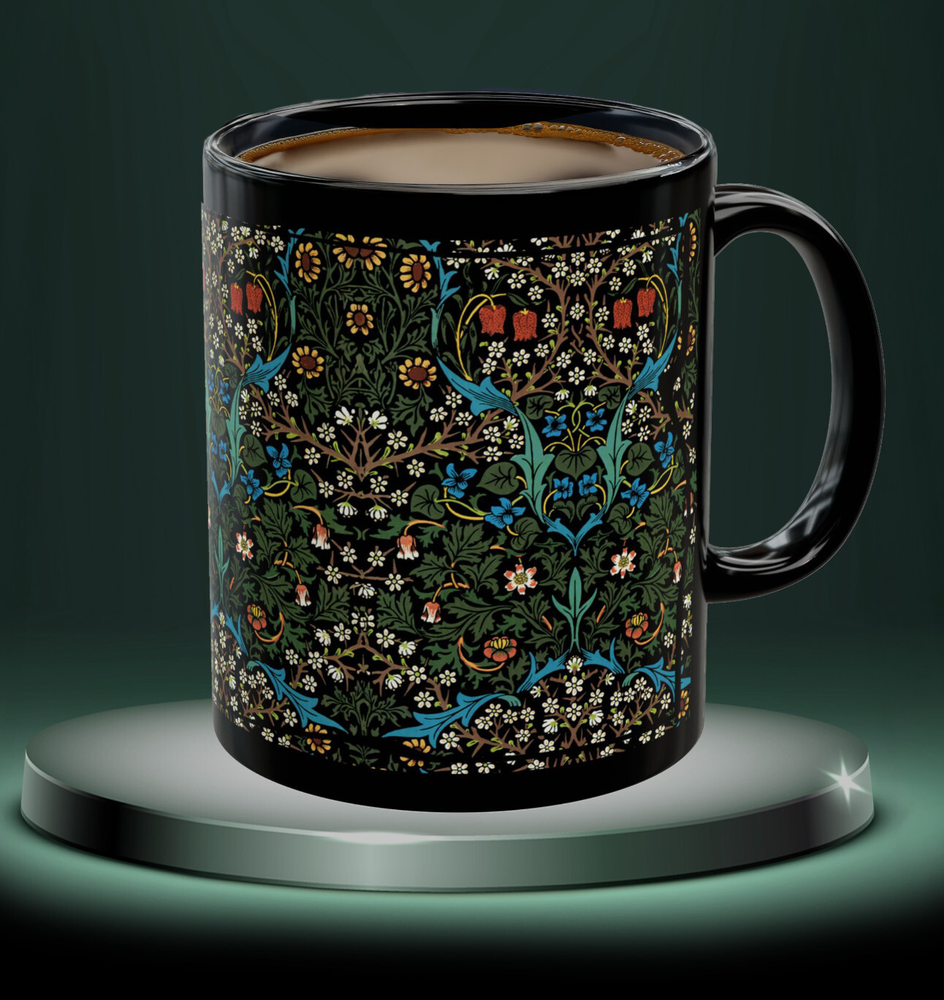 William Morris Blackthorn Mug #2 – Vintage Floral Ceramic Coffee Cup, Gothic Gif