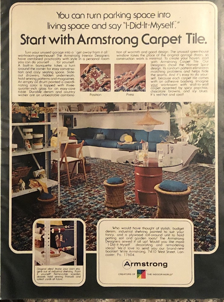 1974 Armstrong Carpet Tile DIY Ad Vintage 1970s Home Decor Print Advertisement