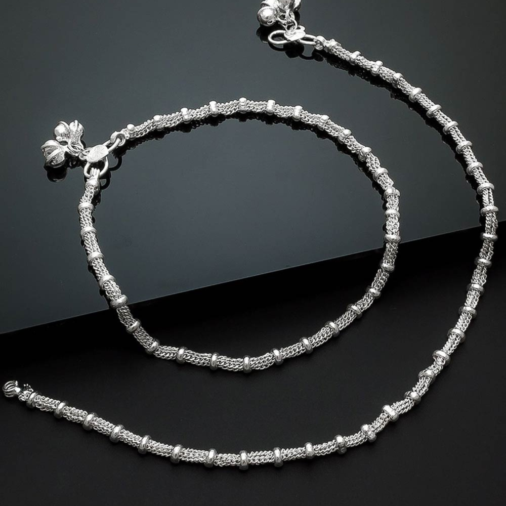 Indian Silver Plated Payal Foot Designer Chain Anklet Set Women Fashion Jewelry-image